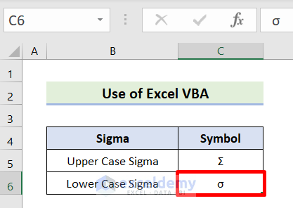 Output of Inserting Sigma Symbol Through Excel VBA
