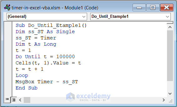 Using Timer Function in Excel VBA to Calculate the Total Time