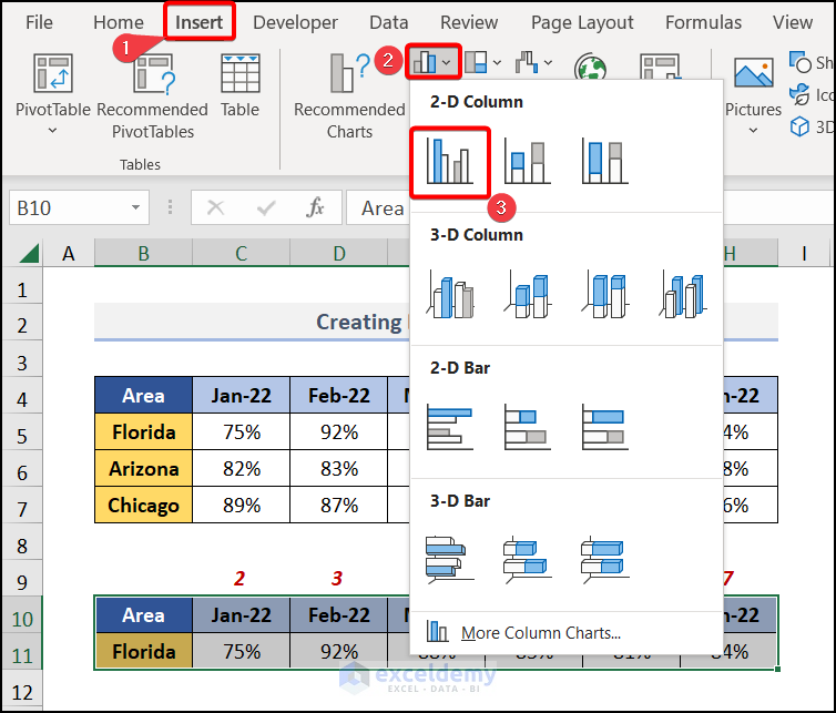 Create a chart to create tooltip in Excel chart