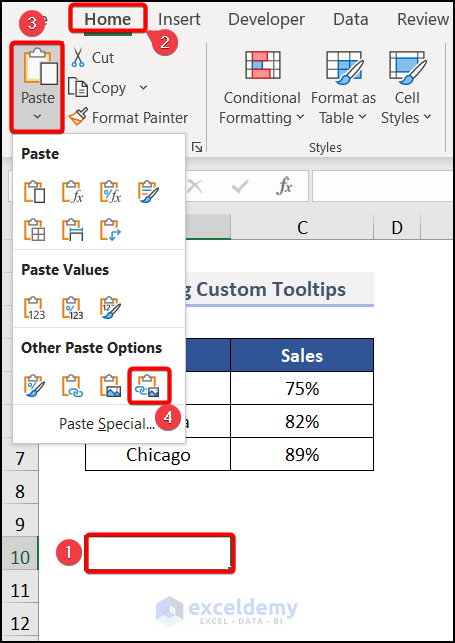 Paste Chart as Linked Picture to create tooltip in Excel chart