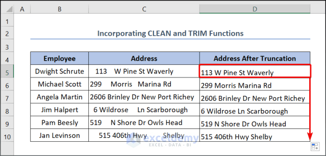 Incorporating CLEAN and TRIM Functions Simultaneously truncate spaces in excel