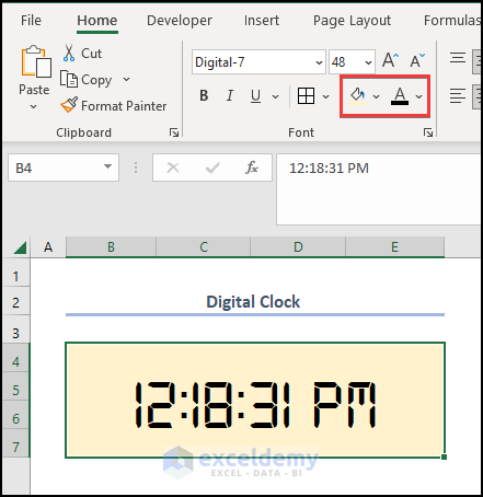 How to Use VBA Code for Creating Digital Clock in Excel