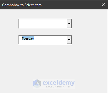vba combobox selected item result