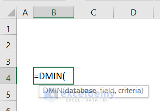 Syntex of DMIN Function in Excel