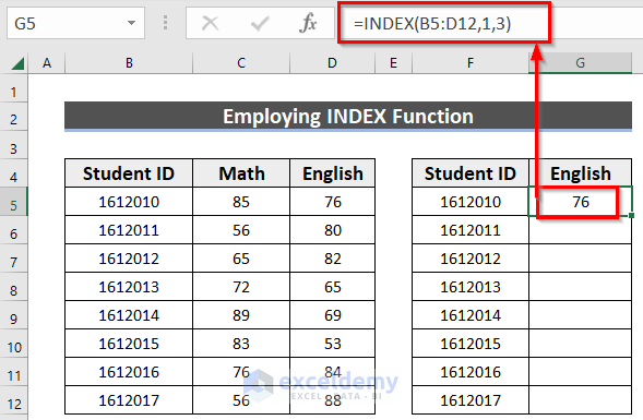 Results for Using Excel INDEX Function