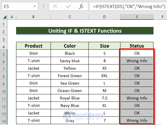 Know the Status of Products by Applying IF & ISTEXT Functions