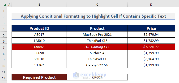 Highlight Cell If Contains Specific Text in Excel