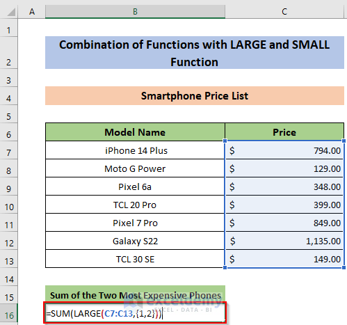 Use of LARGE function with Sum function