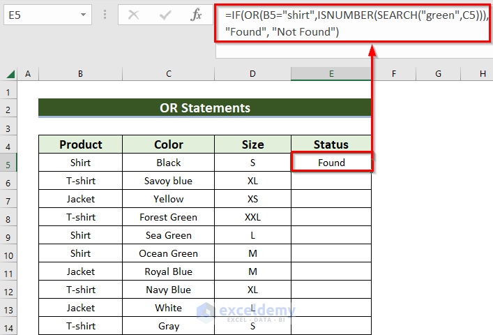 Combining OR and IF Then Statements with Text in Excel