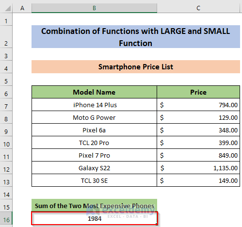 Use of LARGE function with Sum function Output