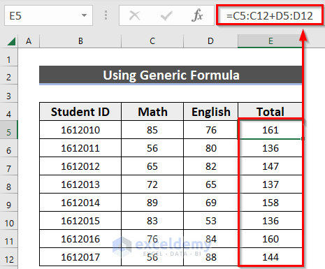 Employing Generic Formula to Find Total Marks