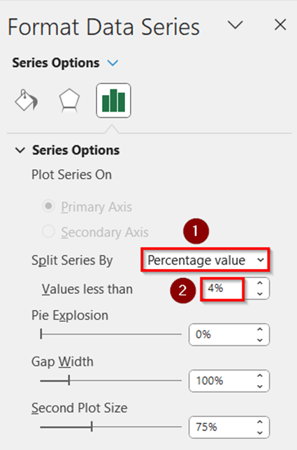 Rearrange Splitting Portion of Bar of Pie Chart in Excel According to Percentage Value