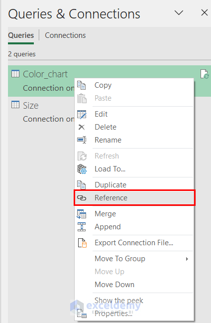 Selecting Reference to Create Reference Query in Excel