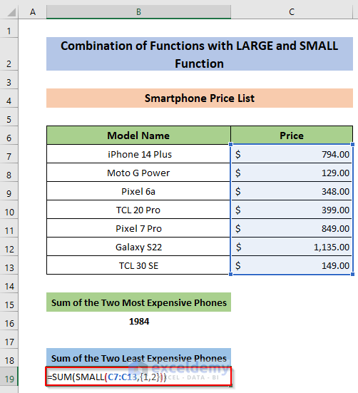 Use of SMALL function with Sum function
