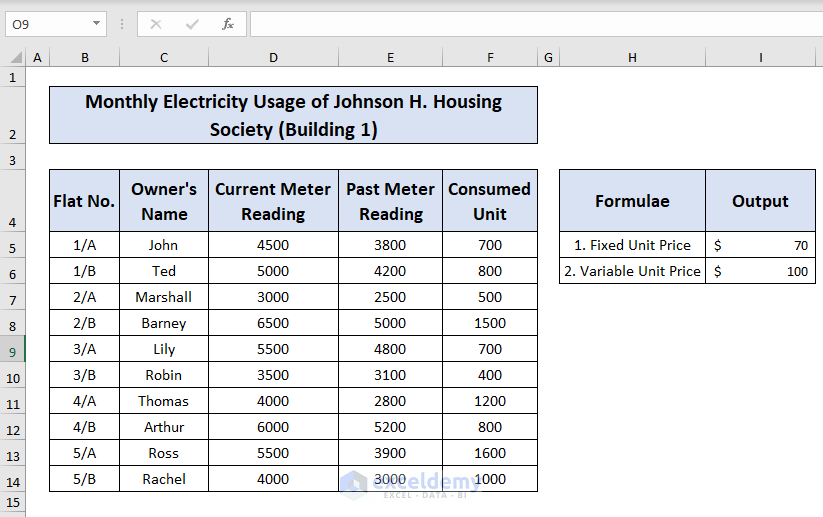 Preview to Electricity Bill Calculation Formula in Excel