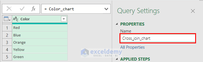 Changing Name of Query to Cross Join in Excel