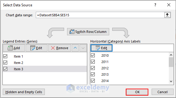 editing select data source dialog box