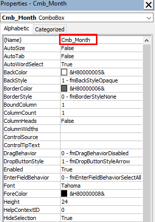 Giving Name to ComboBox to Create Excel VBA Calendar