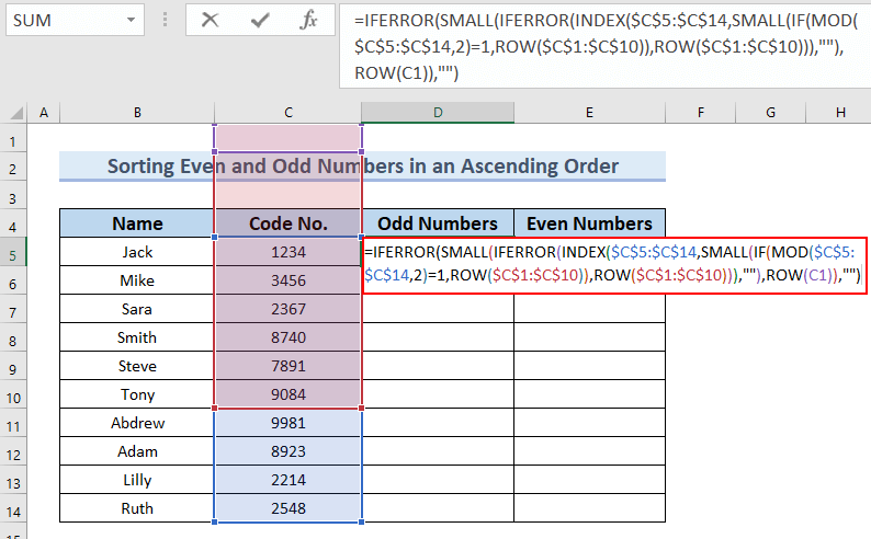 Employing Combined Functions to Sort Odd and Even Numbers in Excel