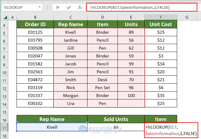 inserting formula to apply VLOOKUP function with named range for Item column