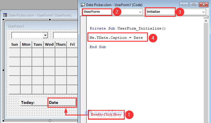 Adding Present Date in Date Picker in Excel