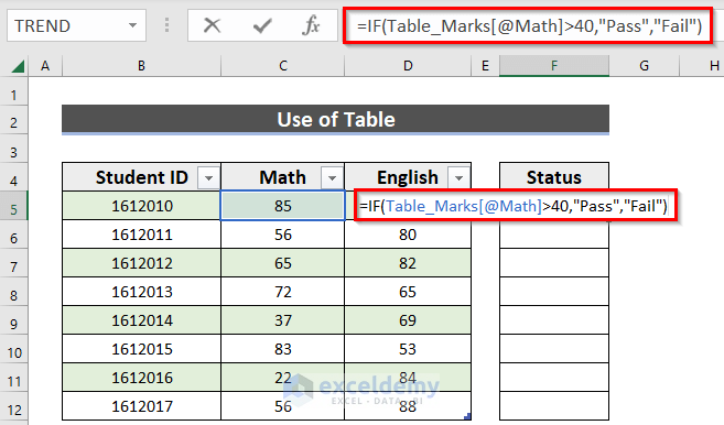 Using IF Function within Excel Tabel