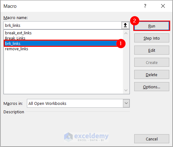 Using Macro Dialog Box to Break Links in Excel VBA