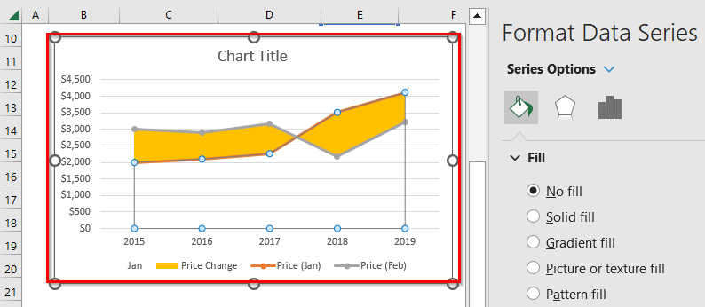 Shade Area Between Two Lines of Excel Chart