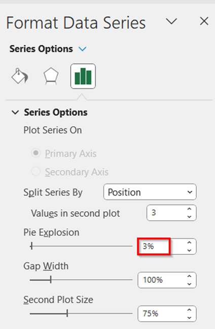 Change Pie Explosion to Customize Bar of Pie Chart in Excel