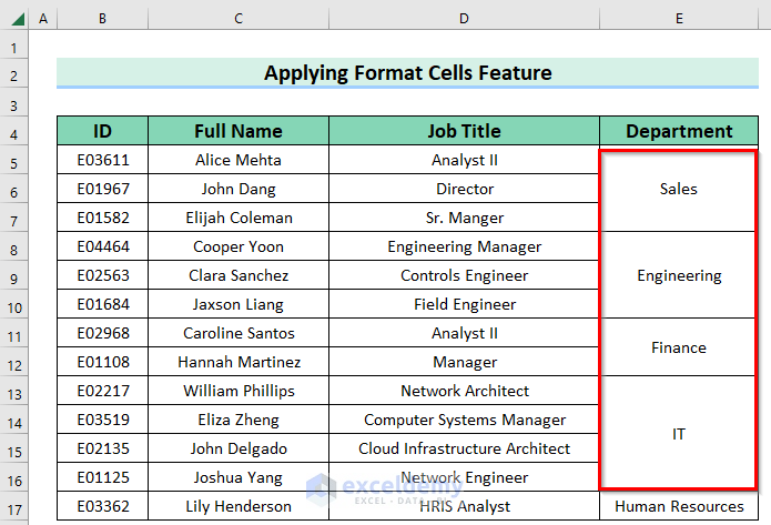 Merged & Centered Cells Having Common Department