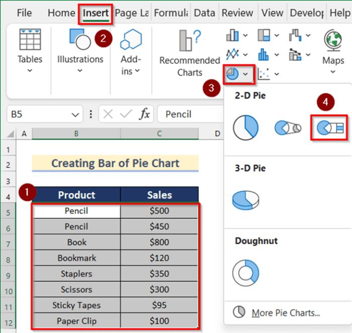 How to Create Bar of Pie Chart in Excel