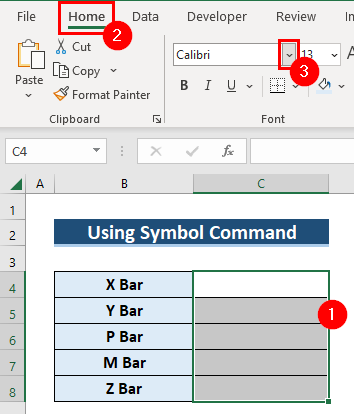 Use Symbol Command to Write X Bar in Excel
