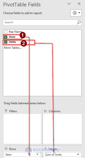 selecting and dragging Item and Units column