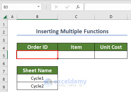 selecting cell to enter order id