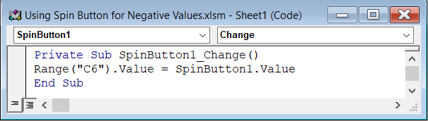 VBA Code for Spin Button to Display Negative values in Excel
