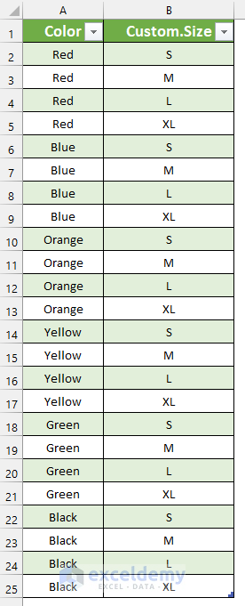 Final Cross Join Table After Formatting in Excel