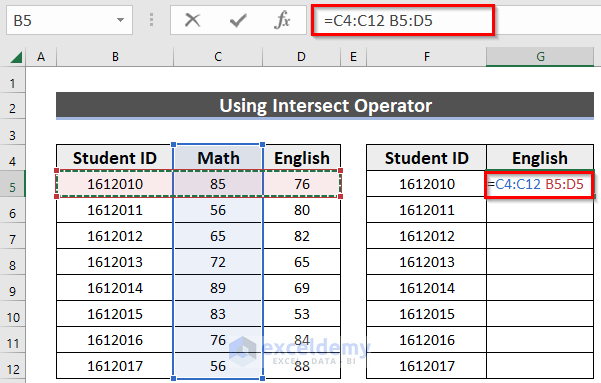 How to Use Intersect Operator in Excel