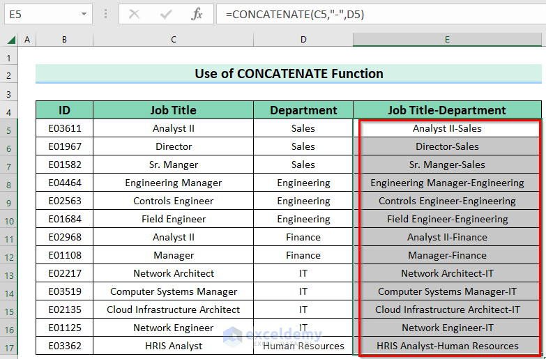 Joined Selected Cells Value by CONCATENATE Function in Excel