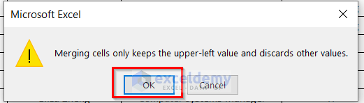 Warning from Microsoft Excel
