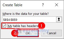 Using Create Table Dialog Box for Creating Table
