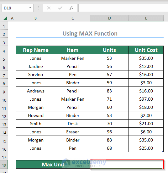 selecting preferred cell to get output of finding largest number in excel