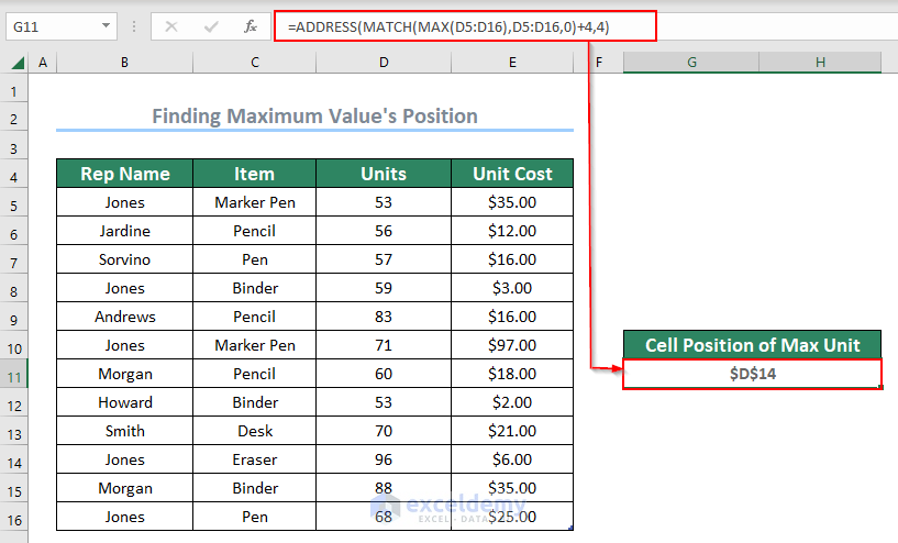 finding maximum value’s position in Excel