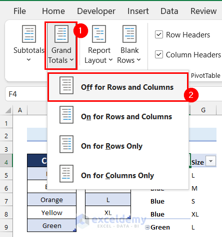 Removing Grand Totals in Excel