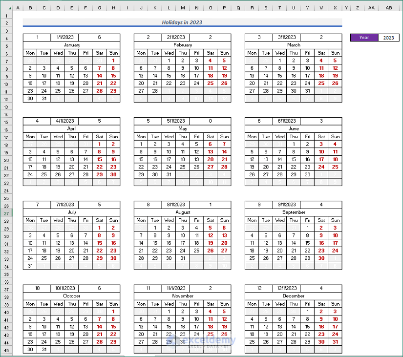 Excel Event Calendar
