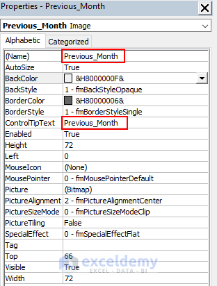 Providing Names for Left Arrow to Create an Excel VBA Calendar