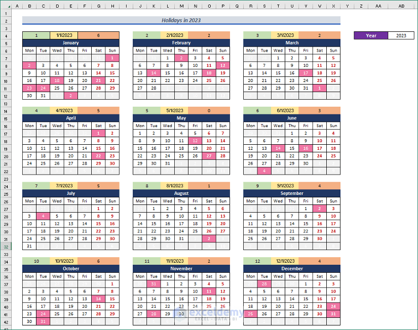 Excel Event Calendar