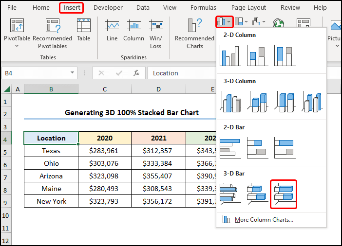 Generating 3D 100% Stacked Bar Chart