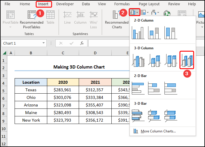 How to Make a 3D Column Chart in Excel