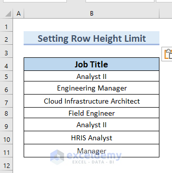 Dataset to set Excel Row height limit