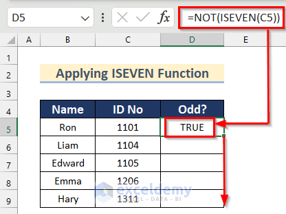 Apply Excel ISEVEN Function to Determine If a Number Is Odd